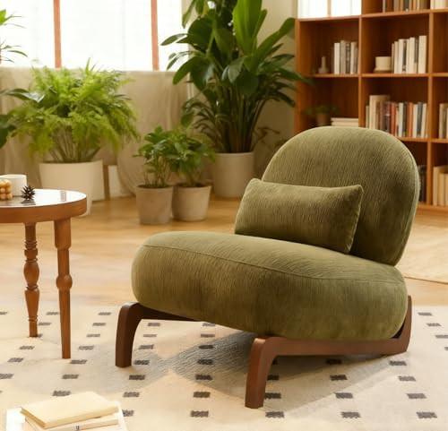 Cute Comfy Accent Chair with Solid Wood Legs, Velvet Upholstered Single Sofa Chair for Living Roo... | Amazon (US)