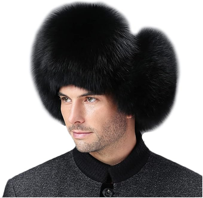 Mens Winter Sheepskin Shell Fluffy Real Hair Hat Russian Ushanka Hats | Amazon (US)