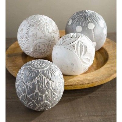Carved White Washed Wood Balls, Set Of 4 - Vivaterra | Target