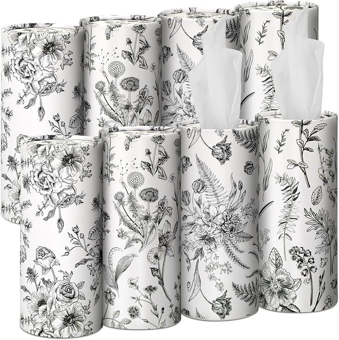 Zonon 8 Pcs Vintage Floral Round Tissues Holder Car Tissues Cylinder with Facial Tissue Bulk Blac... | Amazon (US)