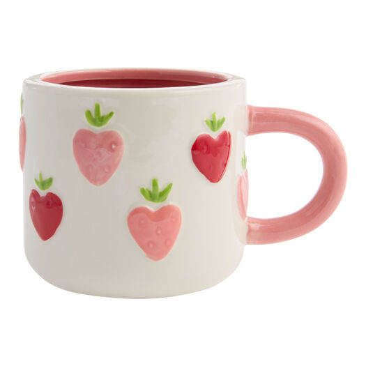 White and Pink Strawberry Heart Hand Painted Ceramic Mug by World Market | World Market