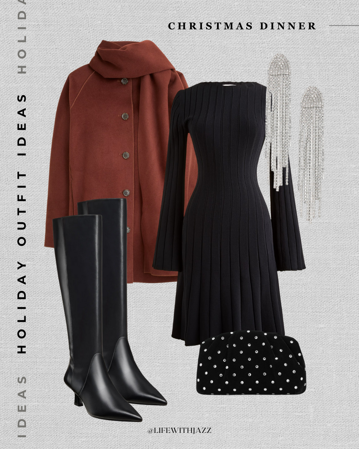  holiday outfit idea -- christmas dinner 

short wrap coat / lbd / knee high leather boots /studded clutch / silver statement earrings  

 

 

#LTKootd #LTKHoliday