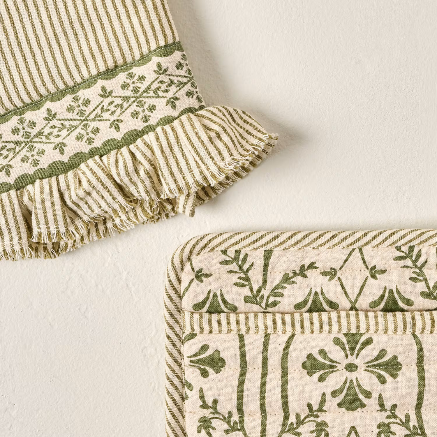 Magnolia Olive Pin Stripe Oven Mitt + Pot Holder Set | Magnolia