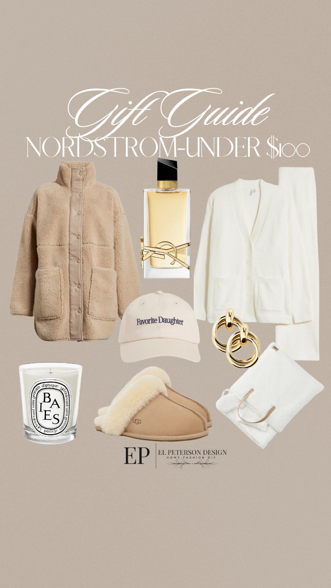 Nordstrom gift guide under $100
Jacket
Perfume
Lounge set
Slippers
Candles
Earrings
 Throw blanket

#LTKGiftGuide