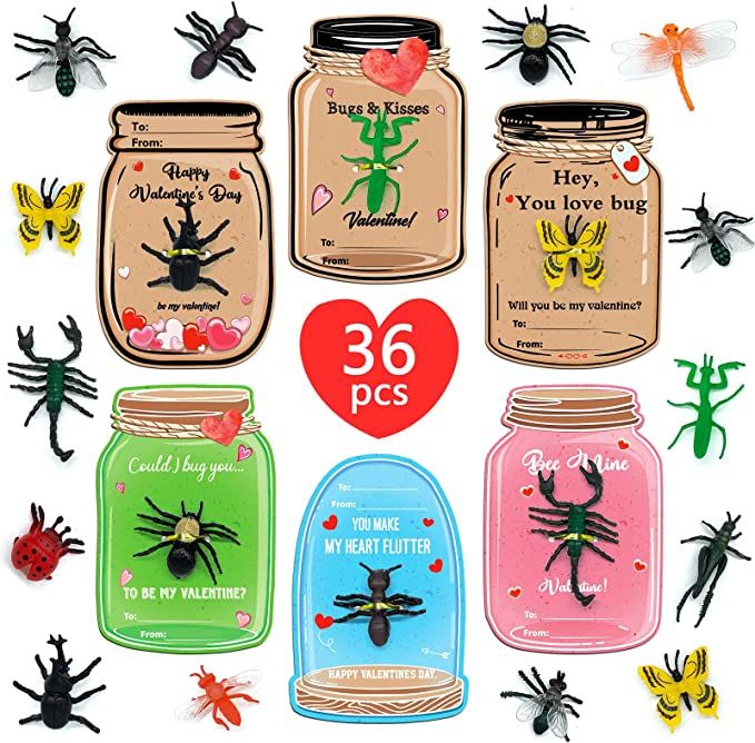 Valentines Day Cards for Kids 36 Pack Love Bug Card Bulk 12 Different Bugs Toy Funny Valentine Ex... | Amazon (US)