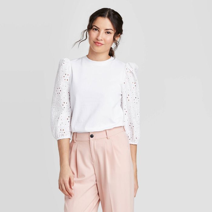 Women's Long Sleeve Eyelet T-Shirt - A New Day™ | Target