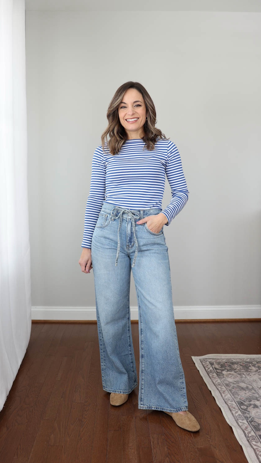 Spring ready denim from @madewell in light washes and lightweight denim! 

The Ultimate Wide-Leg Jeans in Airy Denim: Petite 25 in Raebrook Wash - sized up
10 ¼” rise / 28” inseam in petite


The Wide-Leg Jean: 24 in Coastal Blue - tts
10 ¾” rise / 30” inseam in standard (shrunk to 29” in the washer and dryer) / 28” inseam in short 
The Perfect Vintage Wide-Leg Crop Jean: Petite 24 in Raebrook Wash - tts
10 ⅜” rise / 25” inseam in petite 
The '90s Boatneck Tee in Compact Cotton in French Blue: XXS
Mylie Ballet Flats: in Tawny Khaki

@madewell #madewellpartner #ad #madewell 

