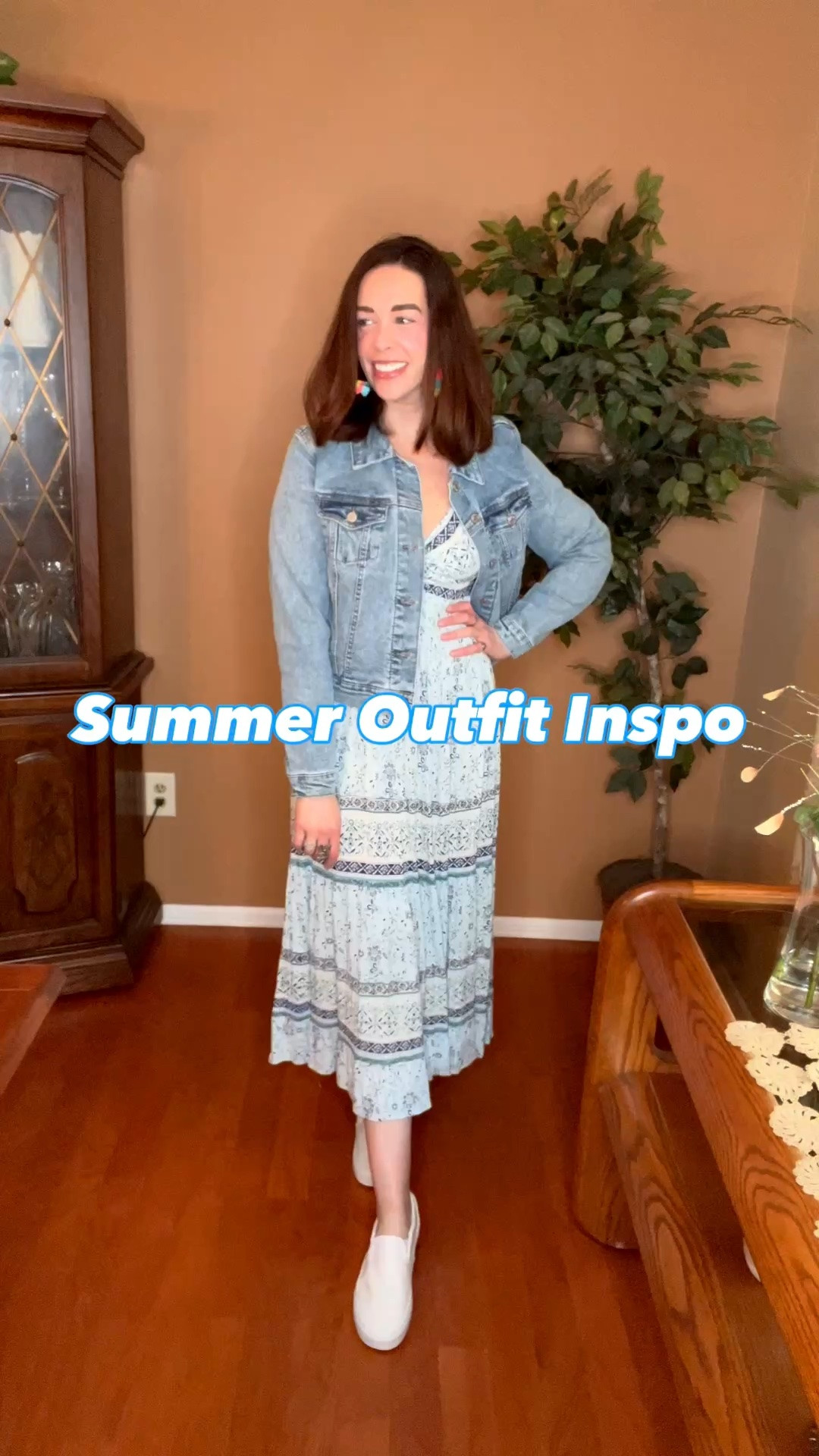Blue floral keyhole dress (s). Denim jacket (s). White slip on sneakers (8.5). #dress #dresses #bluefloraldress #summerdresses #keyholedress #jacket #denimjacket #sneakers #sliponsneakers #whitesneakers #summeroutfit @tjmaxx @DSW  
summer outfits 
summer dresses

#LTKootd #LTKSeasonal