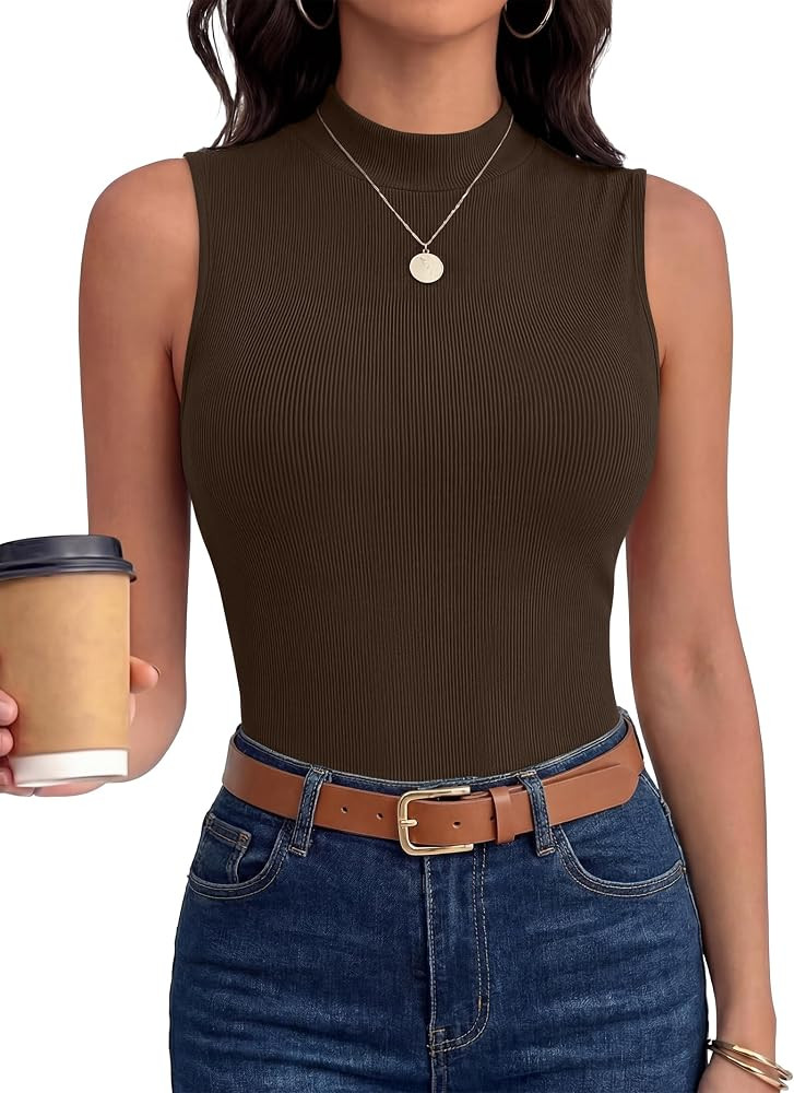 ANRABESS Mock Neck Tank Tops for Women Ribbed Knit Sleeveless Top Slim Fit 2026 Summer Casual Bas... | Amazon (US)