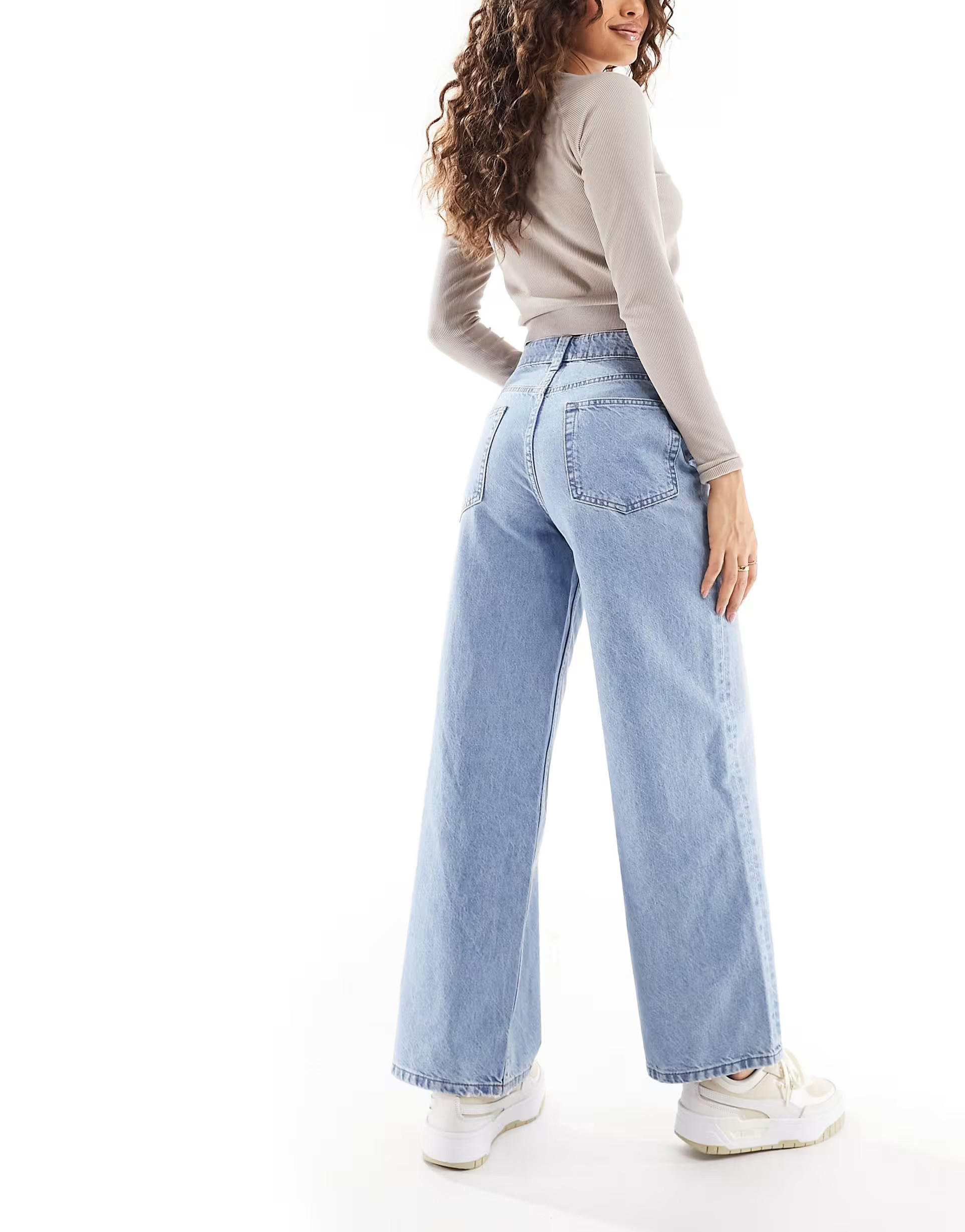 ASOS DESIGN Petite wide leg dad jeans in blue wash | ASOS | ASOS (Global)