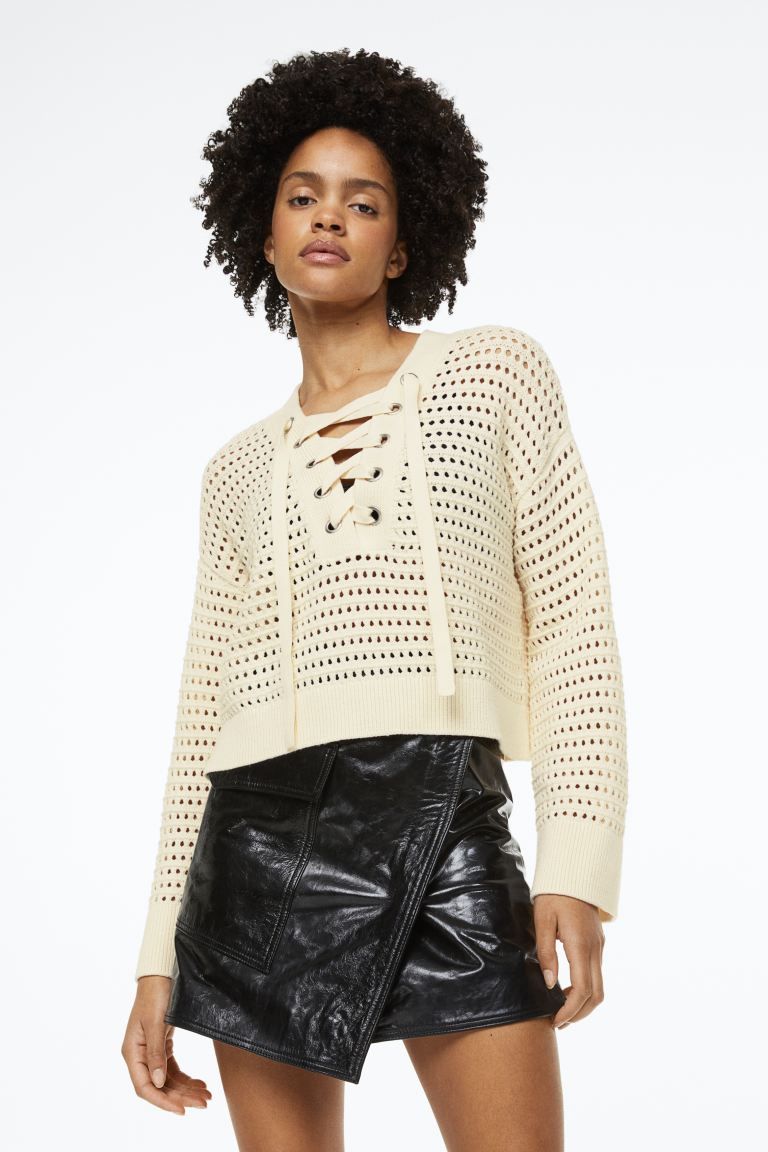Pointelle-knit jumper with lacing | H&M (US)