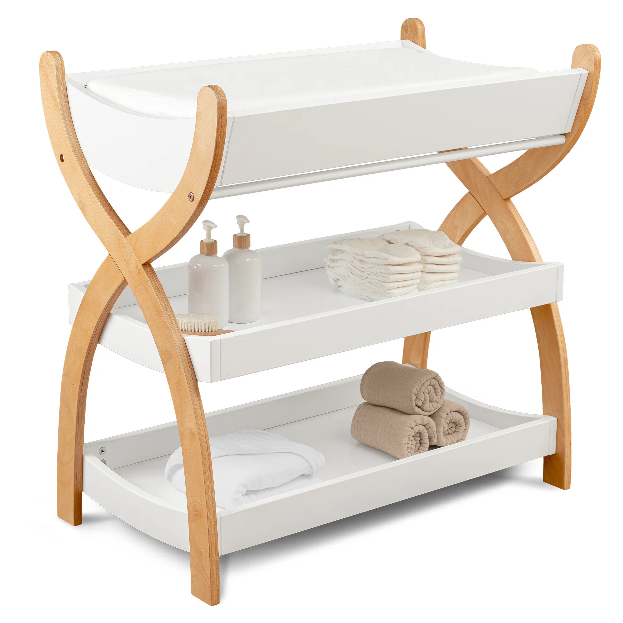 Comfy Cubs Baby Changing Table - Sturdy Wood Construction with Two Open Shelves for Infant Essent... | Wayfair North America
