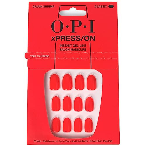 OPI xPRESS/ON Cajun Shrimp | Bright Red Short Round Press On Nails | With Nail Glue | Long Lasting, Reusable, Non-damaging | Amazon (US)