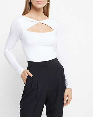 Body Contour Silky Long Sleeve Twist Front Cutout Top | Express