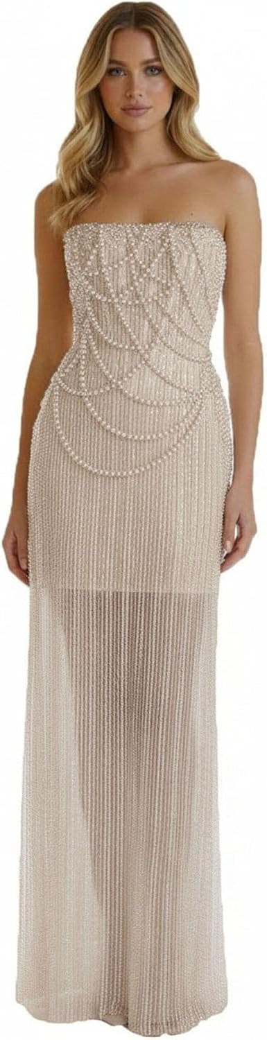 TTYBridal Sequin Tube Wedding Dress for Women 2026 Beaded Sparkly Formal Cocktail Evening Party Maxi Gowns | Amazon (US)