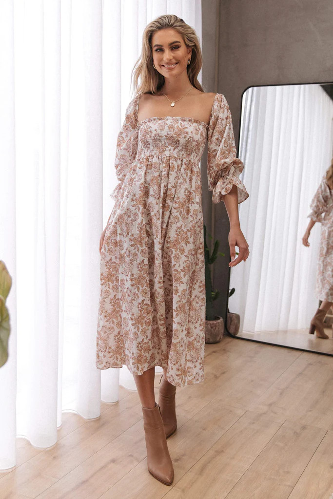 Gabriella Dress - Tan Floral | Petal & Pup (US)