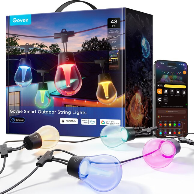 Govee 48-ft Plug-in Clear Indoor/Outdoor String Light with 15 Multicolor -Light LED Globe Bulbs B... | Lowe's