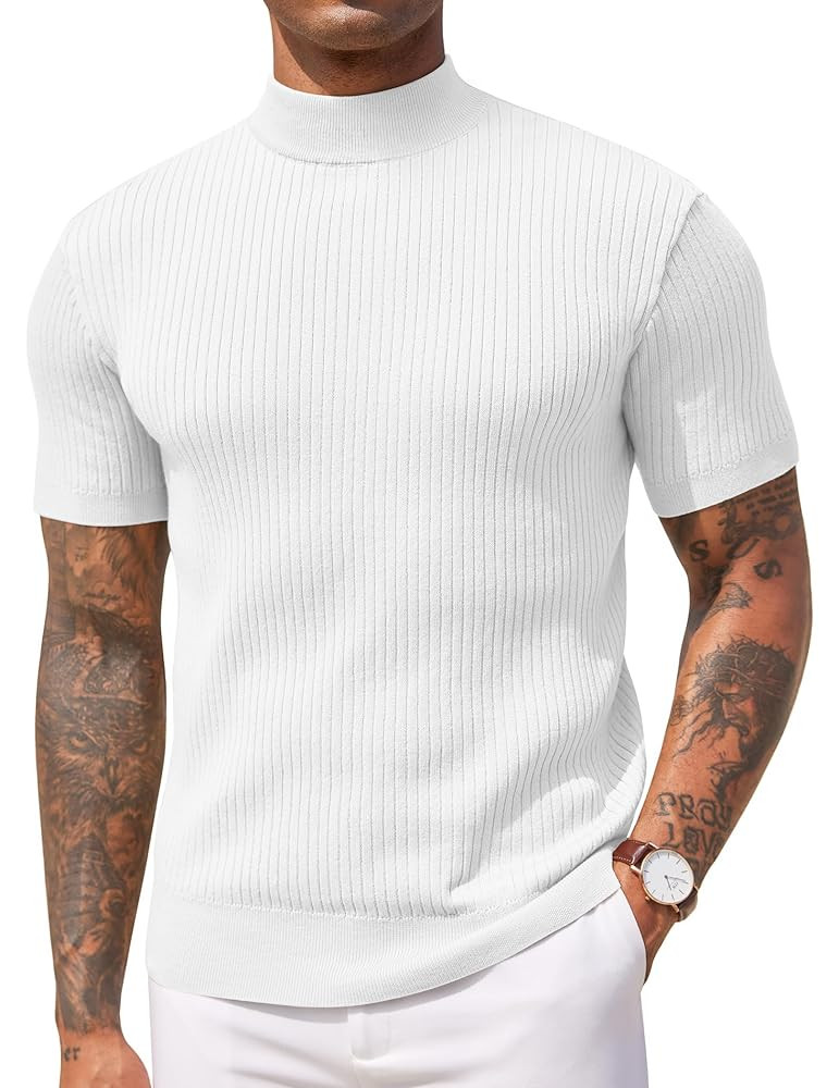 COOFANDY Men's Mock Turtleneck Sweater Short Sleeve Casual Basic Tops Ribbed Knit Pullover Solid ... | Amazon (US)