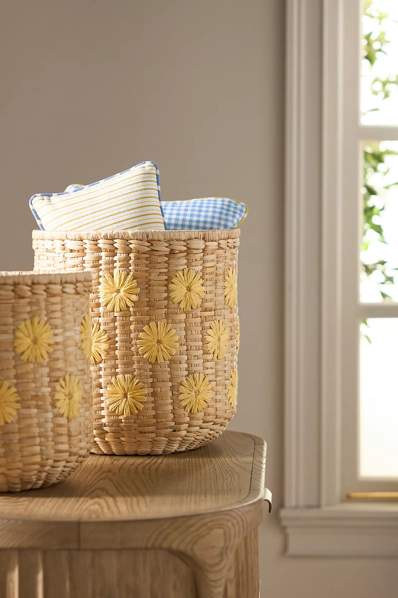 Lita Woven Banana Bark Embroidered Floral Baskets, Set of 2 | Anthropologie (US)