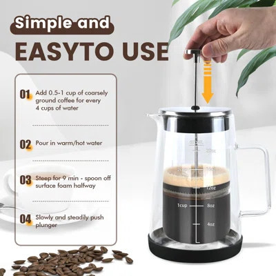 Glass French Press, Easy To Clean Glass Press Coffee Maker, 22Oz/650Ml Coffee Press Glass, Borosilicate French Press, Suitable For Home, Kitchen, Offi | Wayfair North America