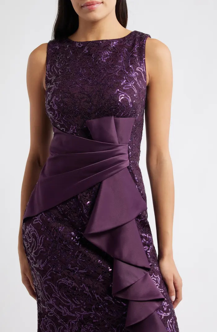 Sequin Ruffle Sleeveless Lace Trumpet Gown | Nordstrom