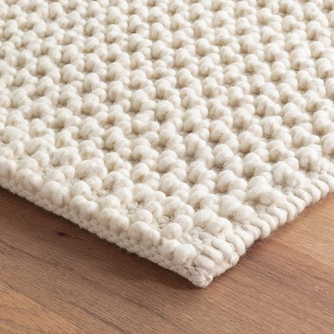 Handwoven Wool Area Rug - Hand Woven Natural Carpet Rugs- Bedroom Living Room Dining Room (Ivory-... | Amazon (US)