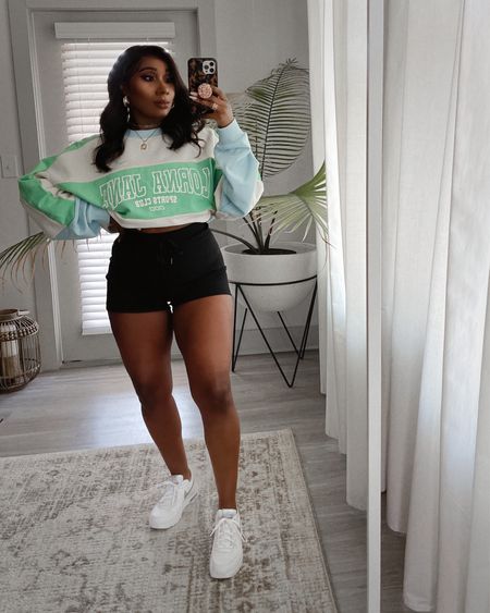 I live for a sweatshirt & shorts combo! 🙌🏾 Wearing a large in the top and medium in the shorts. ✨ Get 30% Off right now! 

#LTKCyberweek #LTKsalealert #LTKunder100