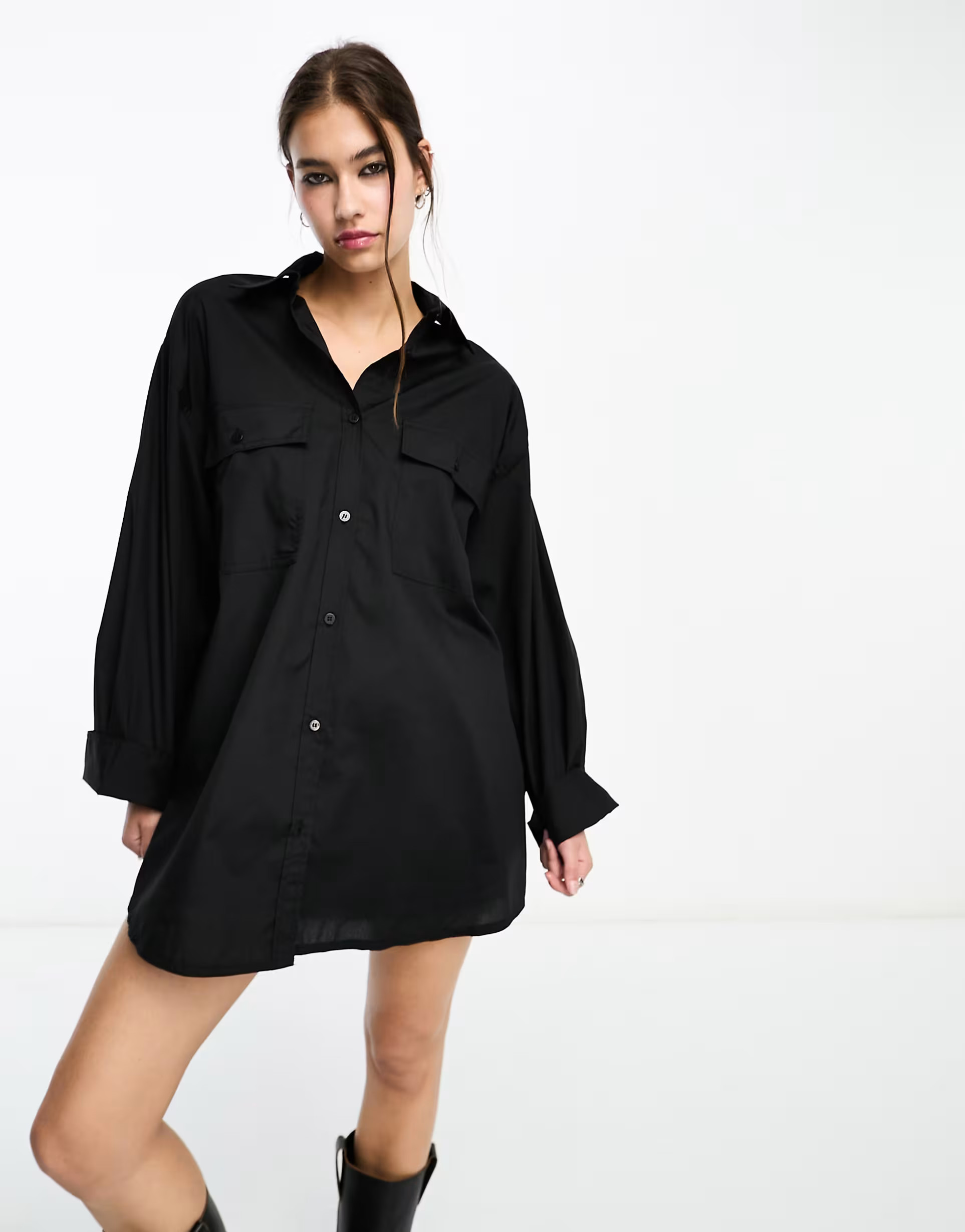 ASOS DESIGN oversized shirt with wide cuff detail in black | ASOS (Global)