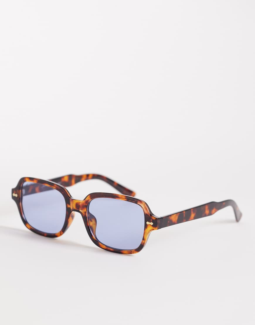 Jeepers Peepers square sunglasses in tortoiseshell with blue lens-Brown | ASOS (Global)