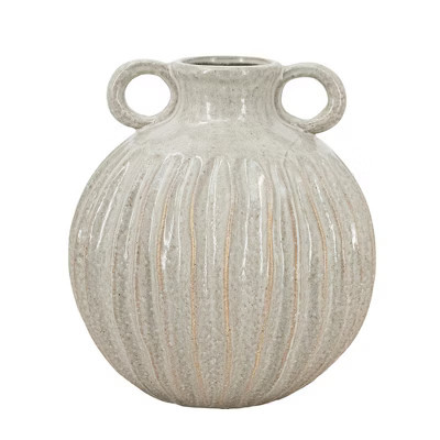 Dexmalle Decorative Round Ceramic Flower Vase with Small Handles and Textured Motif | Target