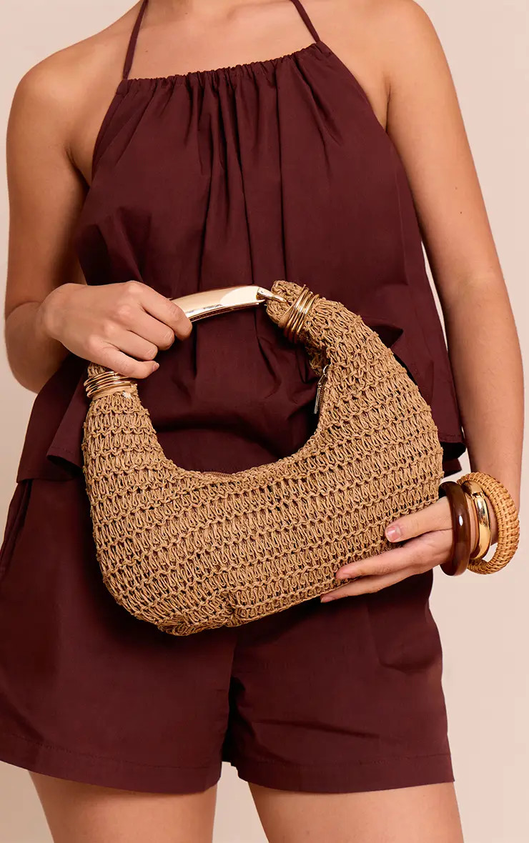 Natural Metal Handle Raffia Hand Bag | PrettyLittleThing | PrettyLittleThing UK