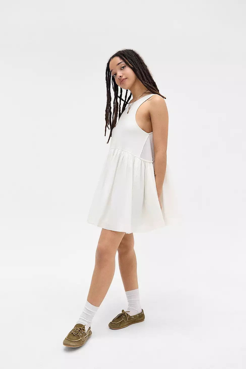 UO Lucia Trapeze Mini Dress - Ivory S at Urban Outfitters | Urban Outfitters UK