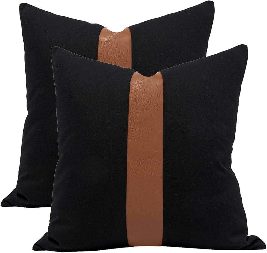 Set of 2 Black and Brown Couch Pillow Covers 18x18 Modern Stripe Farmhouse Decorative Throw Pillo... | Amazon (US)
