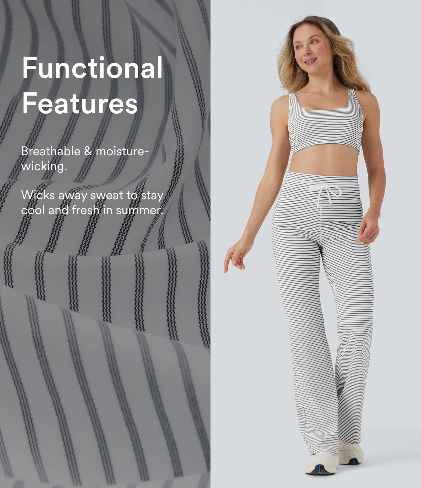 Women’s High Waisted Drawstring Stripe Flare Yoga Pants with Pockets - Halara | HALARA