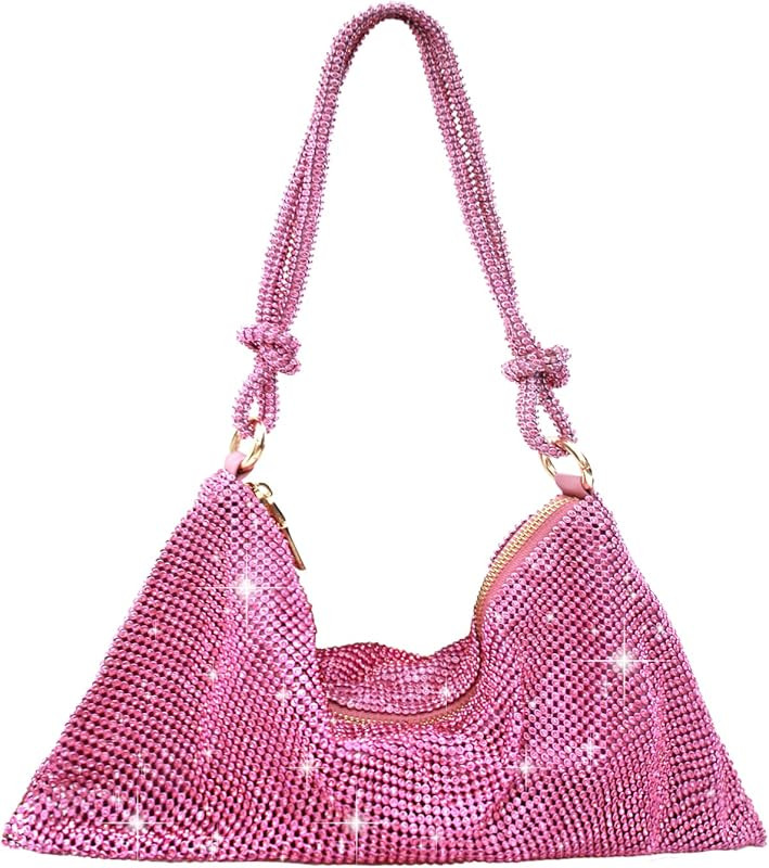 Rhinestone Purse Silver Hobo Purse Sparkly Black Evening Bag for Women Prom Party Wedding | Amazon (US)