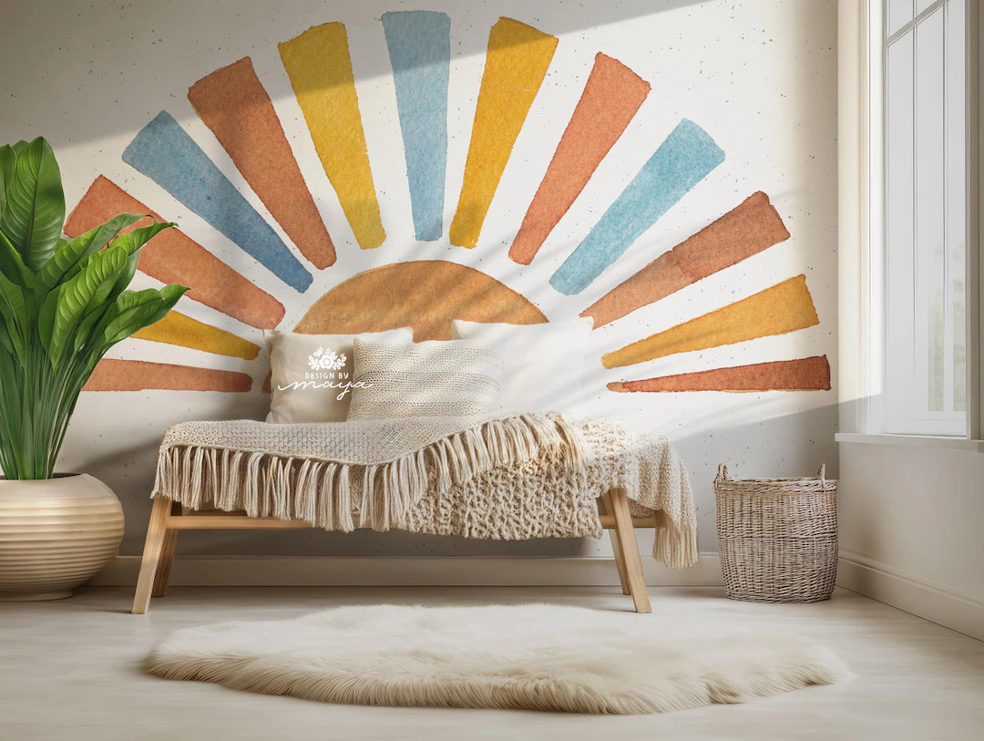 Watercolor Sun Wall Decal: Boho Nursery Decor | Etsy (US)