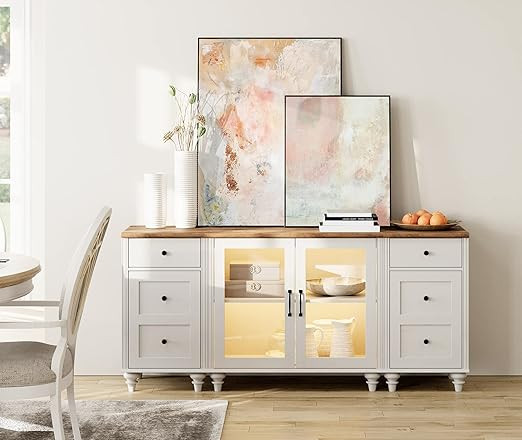 WAMPAT Buffet Cabinet Sideboard with Storage, Modern Kitchen Accent Cabinet with Glass Doors & Si... | Amazon (US)