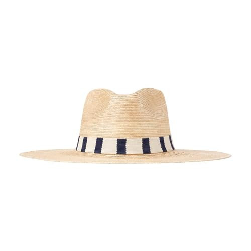 Brenda Palm Hat for Women – Handmade Wide Brim Palm Straw Sun Hat, UPF 50+ UV Protection, Sustainable Fair Trade, Cotton Band with Navy Stripes – Summer Beach, Travel & Outdoor Accessory, XS/S 55-56cm | Amazon (US)