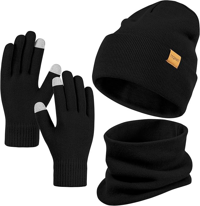 Winter Knit Hat, Scarf, and Gloves Set ，Cuffed Beanie Skull Cap Ski Fashion Set for Men and Wom... | Amazon (US)