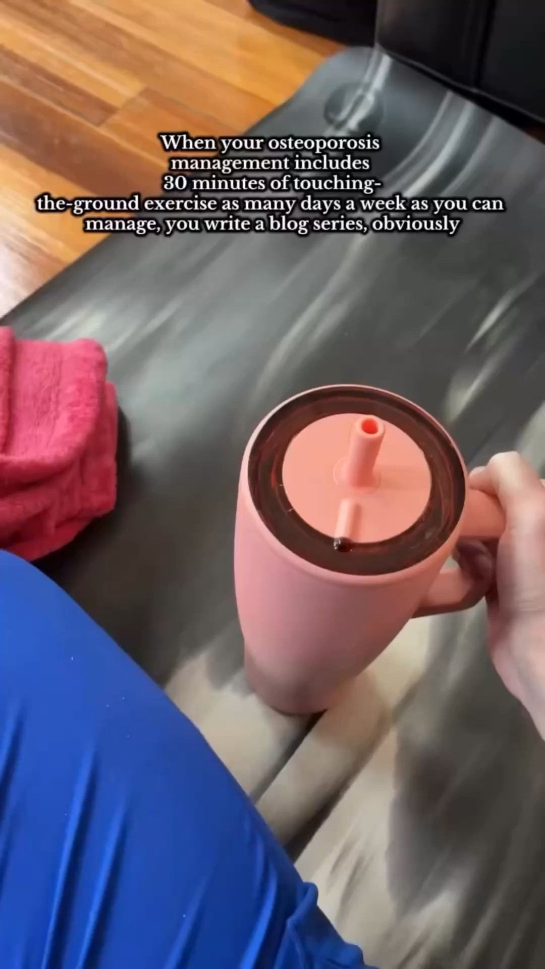 Up now at the link in my bio or go to katethealmostgreat.com ✨

Video: 2 clips. One is looking at a yoga mag while Kate lifts up her pink water. The second is Kate getting ready to go for a walk. Music plays. Text reads “When your osteoporosis 
management includes 
30 minutes of touching-
the-ground exercise as many days a week as you can 
manage, you write a blog series, obviously”. 

#Osteoporosis #ChronicPain #ChronicIllness #ChronicallyIll #InvisibleIllness