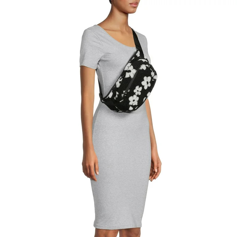 No Boundaries Women's Hands Free Rectangular Fanny Pack Black and White Floral - Walmart.com | Walmart (US)