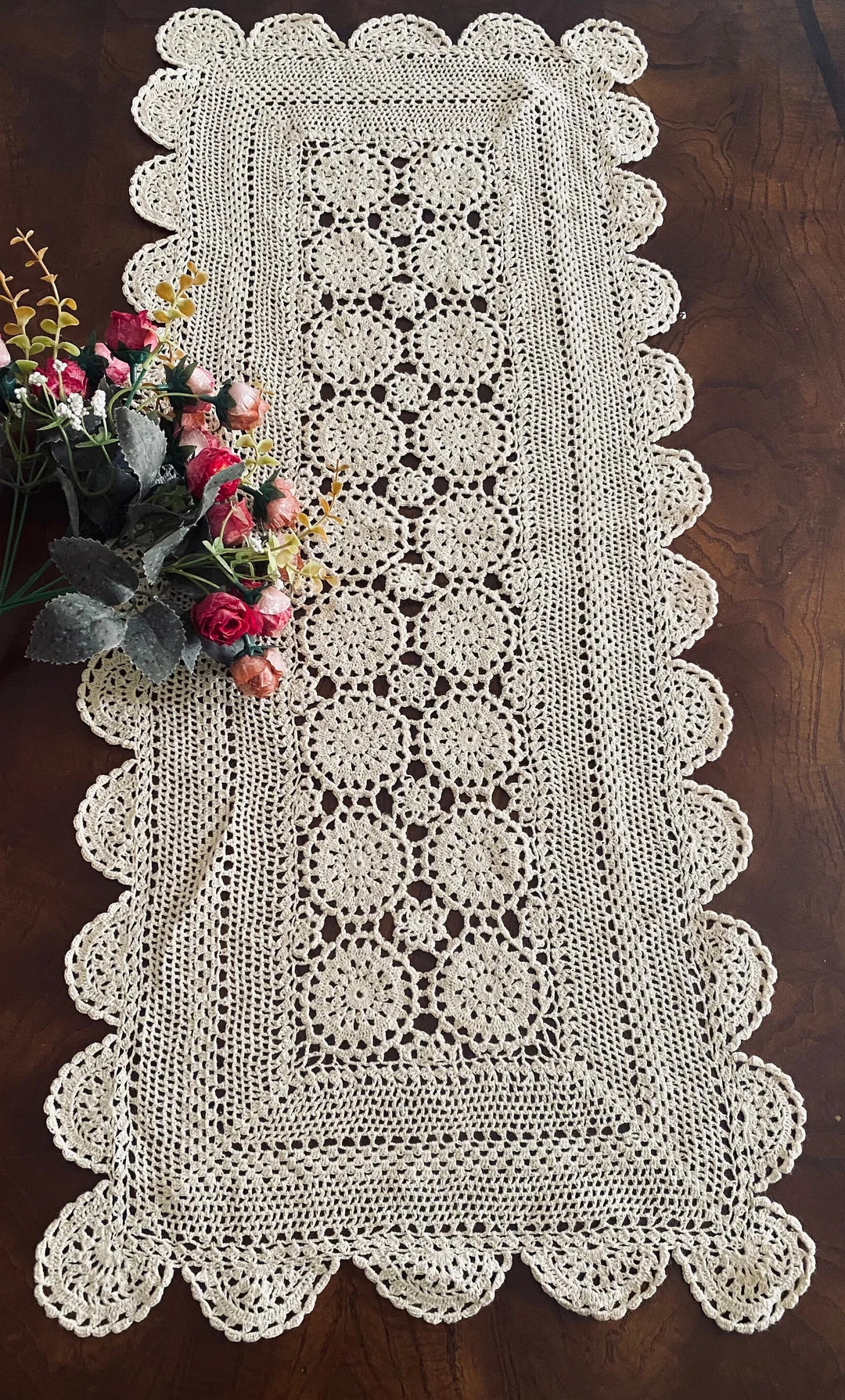 Handcrafted Crochet Table Runner: Beige Cotton Lace, Elegant Home Decor - Etsy | Etsy (US)
