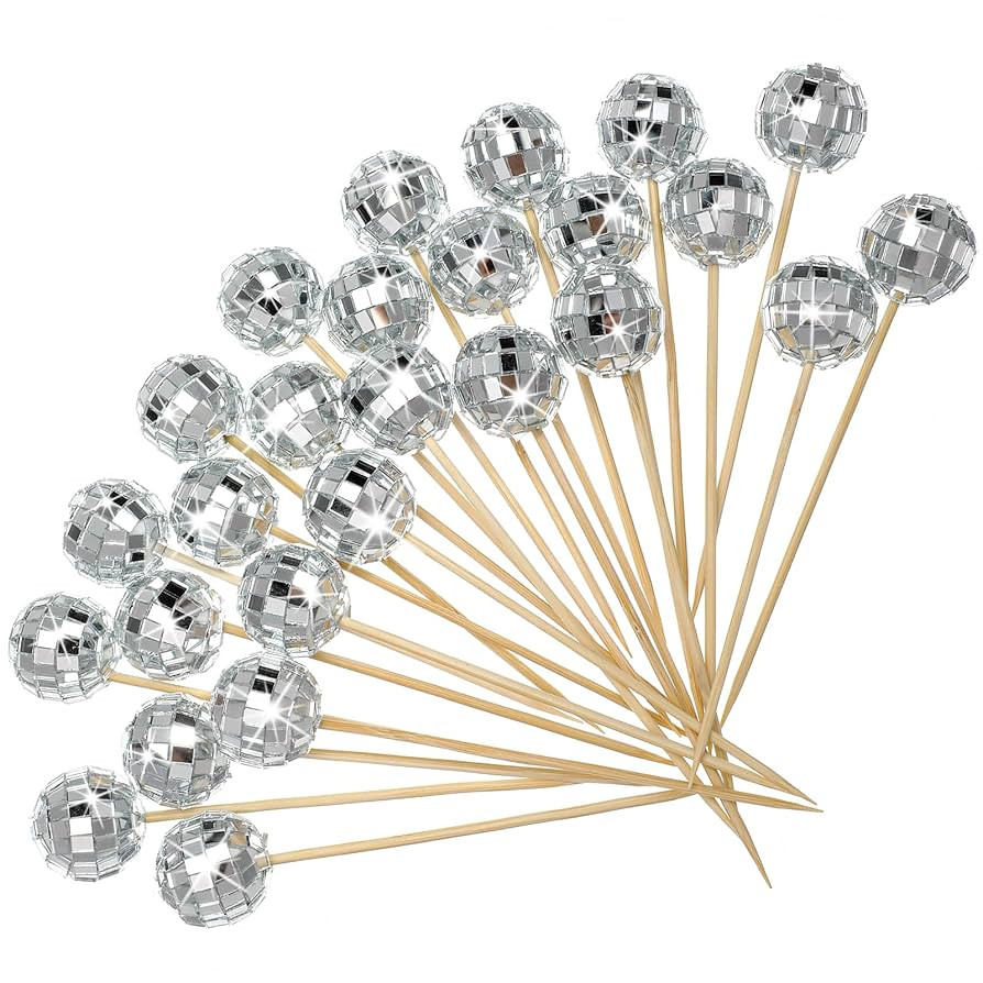 simarro 100 Pcs Disco Balls Cocktail Stirrers, 4.7 Inch Mirror Disco Ball Stir Sticks Decorative ... | Amazon (US)