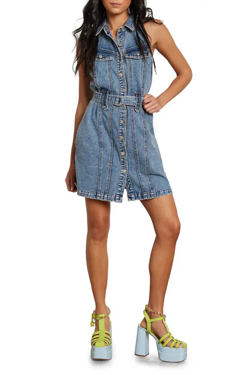 Circus NY Denim Halter Minidress in Kinetic at Nordstrom, Size 27 | Nordstrom