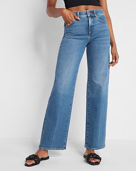 High Waisted Dark Wash Wide Leg Jeans | Express