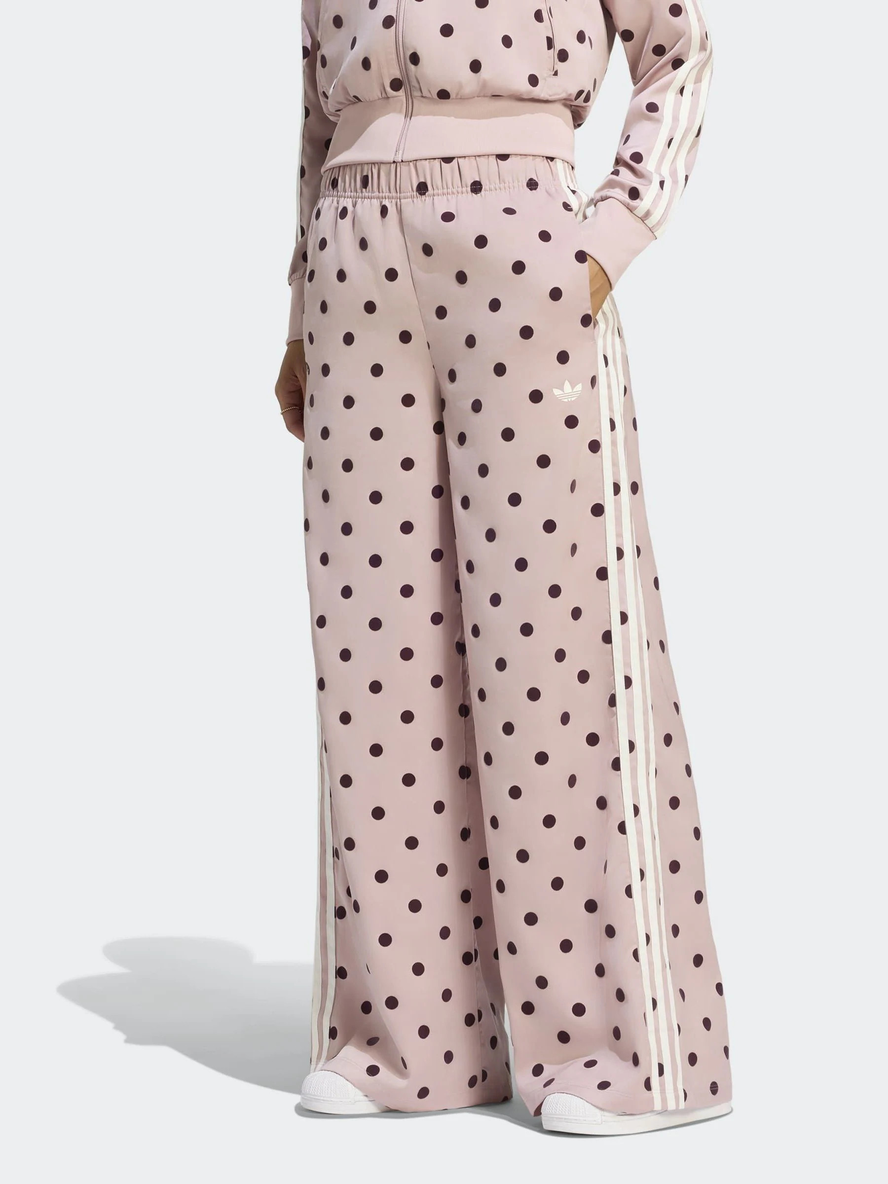 adidas adidas Originals Dusky Pink Polka Dot Wide Leg Trousers | Next US