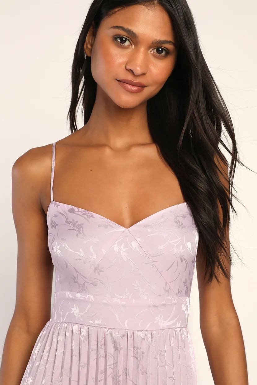 Regal Romance Lavender Floral Jacquard Pleated Satin Midi Dress | Lulus (US)