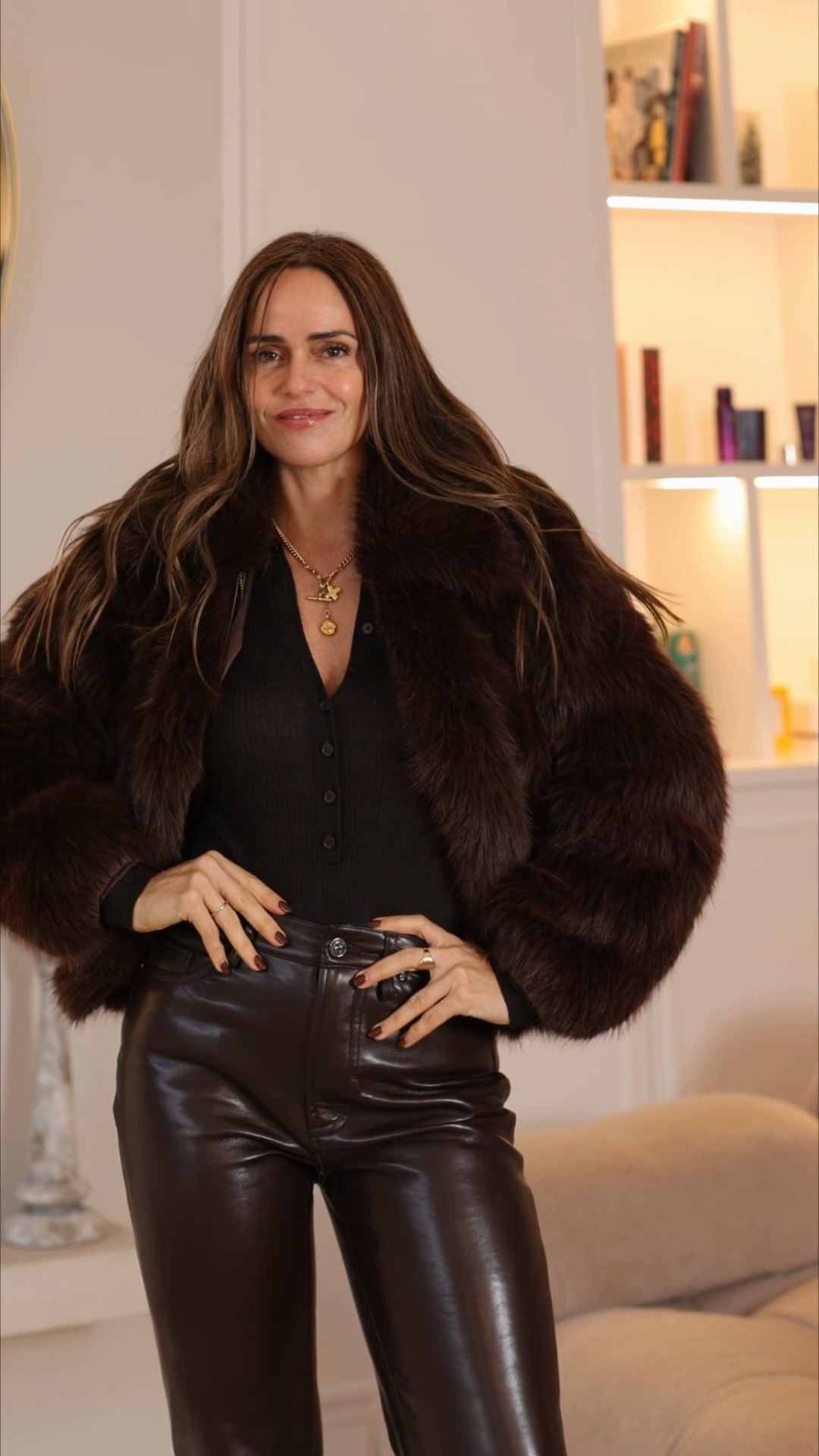 Brown Leather trousers knitted bodysuit and faux fur

#LTKautumn #LTKuk #LTKwinter