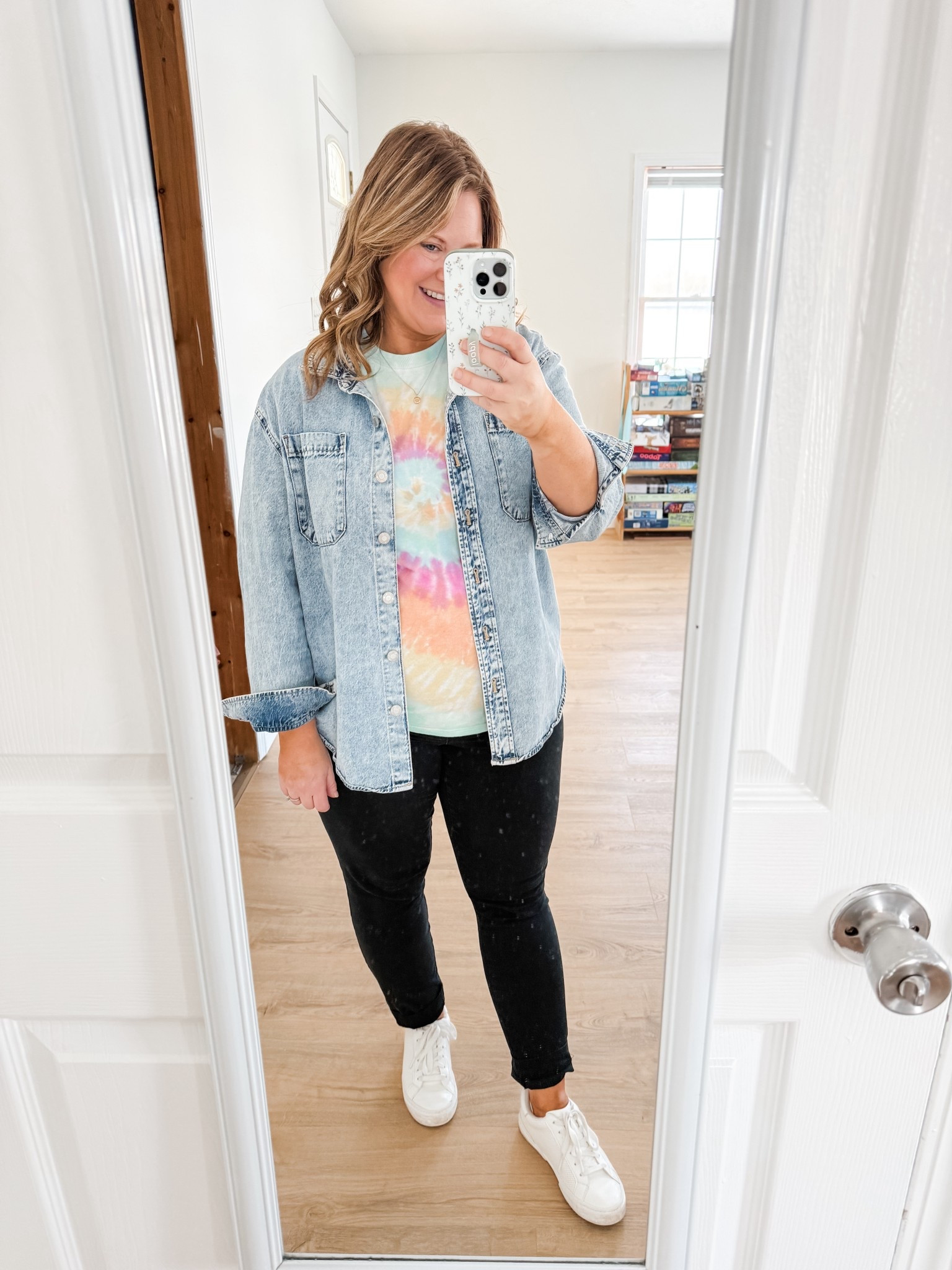 Tie dye day at school! Wearing a large in my tee and a 16 petite in my pixie pants.  My denim shirt is older but linked similar  

#LTKMidsize #LTKSeasonal #LTKWorkwear