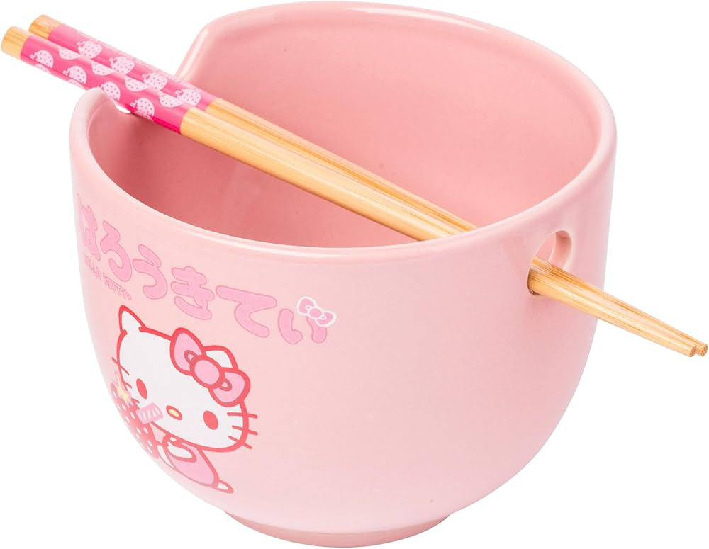 Silver Buffalo Hello Kitty Strawberry Milk 20oz Ceramic Ramen Bowl with Chopsticks | Amazon (CA)